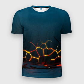 Мужская футболка 3D Slim с принтом Треснутые плиты геометрия в Екатеринбурге, 100% полиэстер с улучшенными характеристиками | приталенный силуэт, круглая горловина, широкие плечи, сужается к линии бедра | 