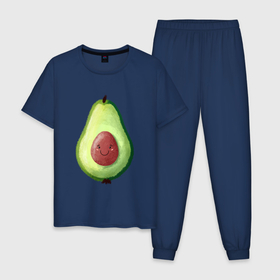 Мужская пижама хлопок с принтом Веселый авокадо говорит привет в Курске, 100% хлопок | брюки и футболка прямого кроя, без карманов, на брюках мягкая резинка на поясе и по низу штанин
 | Тематика изображения на принте: 