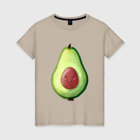 Женская футболка хлопок с принтом Веселый авокадо говорит привет в Белгороде, 100% хлопок | прямой крой, круглый вырез горловины, длина до линии бедер, слегка спущенное плечо | 
