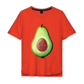Мужская футболка хлопок Oversize с принтом Веселый авокадо говорит привет в Курске, 100% хлопок | свободный крой, круглый ворот, “спинка” длиннее передней части | 