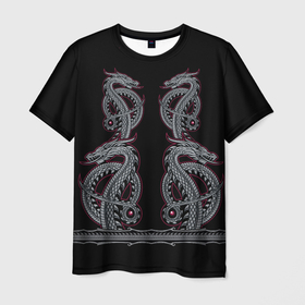 Мужская футболка 3D с принтом Дом Дракона орнамент с драконами в Тюмени, 100% полиэфир | прямой крой, круглый вырез горловины, длина до линии бедер | Тематика изображения на принте: 