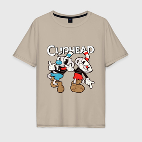 Мужская футболка хлопок Oversize с принтом Cuphead   Mugman в Курске, 100% хлопок | свободный крой, круглый ворот, “спинка” длиннее передней части | Тематика изображения на принте: 