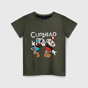 Детская футболка хлопок с принтом Cuphead   Mugman в Новосибирске, 100% хлопок | круглый вырез горловины, полуприлегающий силуэт, длина до линии бедер | 