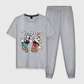 Мужская пижама хлопок с принтом Cuphead   Mugman в Курске, 100% хлопок | брюки и футболка прямого кроя, без карманов, на брюках мягкая резинка на поясе и по низу штанин
 | 