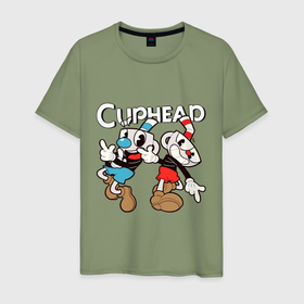 Мужская футболка хлопок с принтом Cuphead   Mugman , 100% хлопок | прямой крой, круглый вырез горловины, длина до линии бедер, слегка спущенное плечо. | 