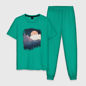 Мужская пижама хлопок с принтом Бездорожье и горы в Тюмени, 100% хлопок | брюки и футболка прямого кроя, без карманов, на брюках мягкая резинка на поясе и по низу штанин
 | 