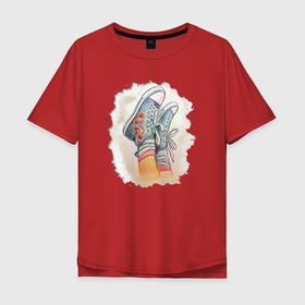Мужская футболка хлопок Oversize с принтом Хиппи кеды в Кировске, 100% хлопок | свободный крой, круглый ворот, “спинка” длиннее передней части | 