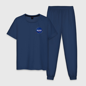 Мужская пижама хлопок с принтом NASA   NERV Evangelion   little logo в Петрозаводске, 100% хлопок | брюки и футболка прямого кроя, без карманов, на брюках мягкая резинка на поясе и по низу штанин
 | Тематика изображения на принте: 