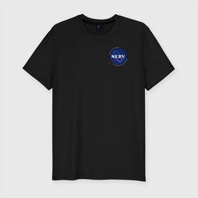 Мужская футболка хлопок Slim с принтом NASA   NERV Evangelion   little logo в Петрозаводске, 92% хлопок, 8% лайкра | приталенный силуэт, круглый вырез ворота, длина до линии бедра, короткий рукав | Тематика изображения на принте: 