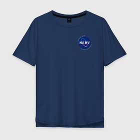 Мужская футболка хлопок Oversize с принтом NASA   NERV Evangelion   little logo в Белгороде, 100% хлопок | свободный крой, круглый ворот, “спинка” длиннее передней части | 
