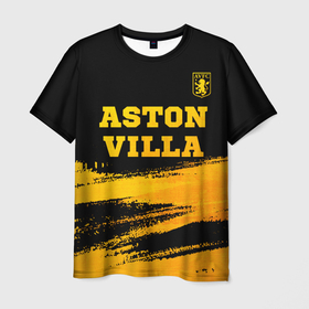 Мужская футболка 3D с принтом Aston Villa   gold gradient: символ сверху в Санкт-Петербурге, 100% полиэфир | прямой крой, круглый вырез горловины, длина до линии бедер | 