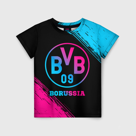 Детская футболка 3D с принтом Borussia   neon gradient в Екатеринбурге, 100% гипоаллергенный полиэфир | прямой крой, круглый вырез горловины, длина до линии бедер, чуть спущенное плечо, ткань немного тянется | Тематика изображения на принте: 