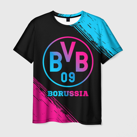 Мужская футболка 3D с принтом Borussia   neon gradient в Екатеринбурге, 100% полиэфир | прямой крой, круглый вырез горловины, длина до линии бедер | 