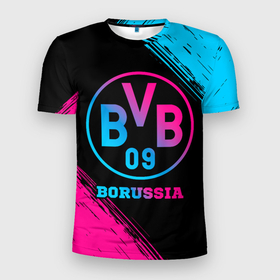 Мужская футболка 3D Slim с принтом Borussia   neon gradient в Петрозаводске, 100% полиэстер с улучшенными характеристиками | приталенный силуэт, круглая горловина, широкие плечи, сужается к линии бедра | 