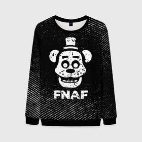 Мужской свитшот 3D с принтом FNAF с потертостями на темном фоне в городе Новоалтайск, 100% полиэстер с мягким внутренним слоем | круглый вырез горловины, мягкая резинка на манжетах и поясе, свободная посадка по фигуре | 