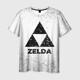 Мужская футболка 3D с принтом Zelda с потертостями на светлом фоне в городе Новоалтайск, 100% полиэфир | прямой крой, круглый вырез горловины, длина до линии бедер | 