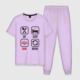 Мужская пижама хлопок с принтом Eat   sleep   Warframe   repeat в Тюмени, 100% хлопок | брюки и футболка прямого кроя, без карманов, на брюках мягкая резинка на поясе и по низу штанин
 | Тематика изображения на принте: 