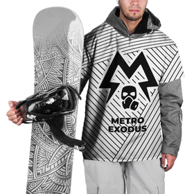 Накидка на куртку 3D с принтом Символ Metro Exodus на светлом фоне с полосами в Кировске, 100% полиэстер |  | 