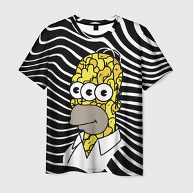 Мужская футболка 3D с принтом Трёхглазый Гомер Симпсон   шутка в Санкт-Петербурге, 100% полиэфир | прямой крой, круглый вырез горловины, длина до линии бедер | 