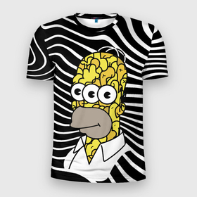 Мужская футболка 3D Slim с принтом Трёхглазый Гомер Симпсон   шутка в Санкт-Петербурге, 100% полиэстер с улучшенными характеристиками | приталенный силуэт, круглая горловина, широкие плечи, сужается к линии бедра | 