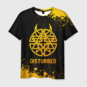 Мужская футболка 3D с принтом Disturbed   gold gradient в Санкт-Петербурге, 100% полиэфир | прямой крой, круглый вырез горловины, длина до линии бедер | 