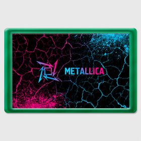 Магнит 45*70 с принтом Metallica   neon gradient: надпись и символ в Кировске, Пластик | Размер: 78*52 мм; Размер печати: 70*45 | 