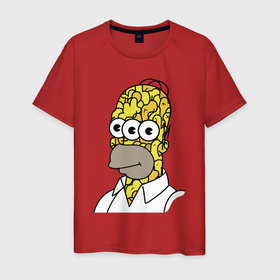 Мужская футболка хлопок с принтом Трёхглазый Гомер Симпсон в Санкт-Петербурге, 100% хлопок | прямой крой, круглый вырез горловины, длина до линии бедер, слегка спущенное плечо. | 