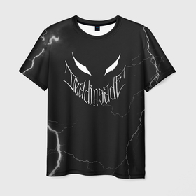 Мужская футболка 3D с принтом Dead inside   Молнии на чёрном   Каллиграфический шрифт   Улыбка   ZXC в Екатеринбурге, 100% полиэфир | прямой крой, круглый вырез горловины, длина до линии бедер | 