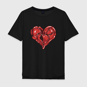 Мужская футболка хлопок Oversize с принтом Раненое штопаное сердце в Курске, 100% хлопок | свободный крой, круглый ворот, “спинка” длиннее передней части | 