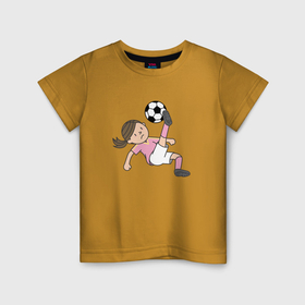 Детская футболка хлопок с принтом Девочка футболист , 100% хлопок | круглый вырез горловины, полуприлегающий силуэт, длина до линии бедер | 