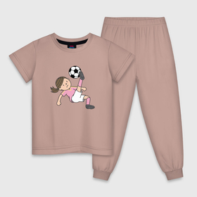 Детская пижама хлопок с принтом Девочка футболист в Санкт-Петербурге, 100% хлопок |  брюки и футболка прямого кроя, без карманов, на брюках мягкая резинка на поясе и по низу штанин
 | 