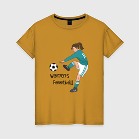 Женская футболка хлопок с принтом Womens football в Тюмени, 100% хлопок | прямой крой, круглый вырез горловины, длина до линии бедер, слегка спущенное плечо | 