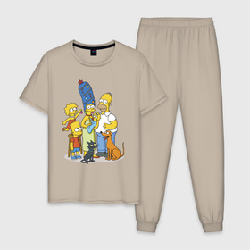 Мужская пижама хлопок с принтом Семейка Симпсонов встречает Новый Год в Санкт-Петербурге, 100% хлопок | брюки и футболка прямого кроя, без карманов, на брюках мягкая резинка на поясе и по низу штанин
 | 