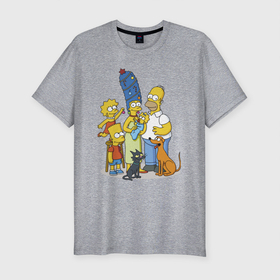 Мужская футболка хлопок Slim с принтом Семейка Симпсонов встречает Новый Год в Санкт-Петербурге, 92% хлопок, 8% лайкра | приталенный силуэт, круглый вырез ворота, длина до линии бедра, короткий рукав | 