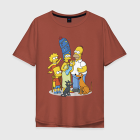 Мужская футболка хлопок Oversize с принтом Семейка Симпсонов встречает Новый Год в Санкт-Петербурге, 100% хлопок | свободный крой, круглый ворот, “спинка” длиннее передней части | Тематика изображения на принте: 