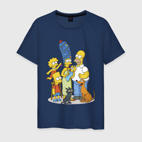 Мужская футболка хлопок с принтом Семейка Симпсонов встречает Новый Год в Курске, 100% хлопок | прямой крой, круглый вырез горловины, длина до линии бедер, слегка спущенное плечо. | 
