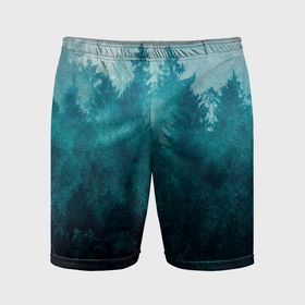 Мужские шорты спортивные с принтом Темный хвойный лес в Санкт-Петербурге,  |  | Тематика изображения на принте: 