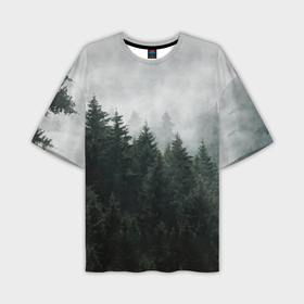 Мужская футболка oversize 3D с принтом Туманный хвойный лес в Тюмени,  |  | 