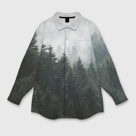 Мужская рубашка oversize 3D с принтом Туманный хвойный лес в Тюмени,  |  | Тематика изображения на принте: 