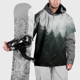 Накидка на куртку 3D с принтом Туманный хвойный лес в Тюмени, 100% полиэстер |  | 
