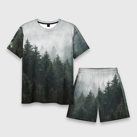 Мужской костюм с шортами 3D с принтом Туманный хвойный лес ,  |  | 