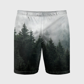 Мужские шорты спортивные с принтом Туманный хвойный лес в Тюмени,  |  | 