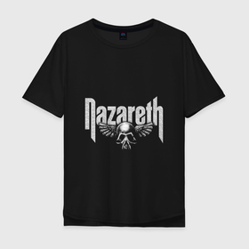 Мужская футболка хлопок Oversize с принтом NAZARETH  band в Санкт-Петербурге, 100% хлопок | свободный крой, круглый ворот, “спинка” длиннее передней части | 