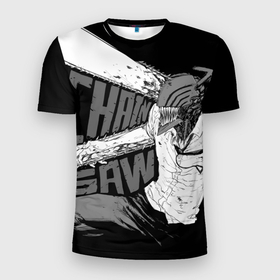 Мужская футболка 3D Slim с принтом Демон войны : Человек бензопила в Санкт-Петербурге, 100% полиэстер с улучшенными характеристиками | приталенный силуэт, круглая горловина, широкие плечи, сужается к линии бедра | 