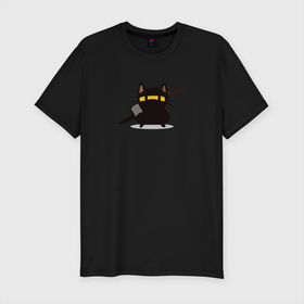 Мужская футболка хлопок Slim с принтом Ninja cat with katana в Курске, 92% хлопок, 8% лайкра | приталенный силуэт, круглый вырез ворота, длина до линии бедра, короткий рукав | Тематика изображения на принте: 