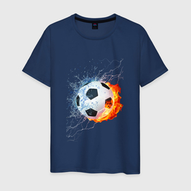Мужская футболка хлопок с принтом Футбол   противостояние стихий в Кировске, 100% хлопок | прямой крой, круглый вырез горловины, длина до линии бедер, слегка спущенное плечо. | 