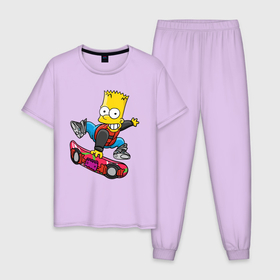 Мужская пижама хлопок с принтом Барт Симпсон   крутой скейтбордист в Петрозаводске, 100% хлопок | брюки и футболка прямого кроя, без карманов, на брюках мягкая резинка на поясе и по низу штанин
 | 