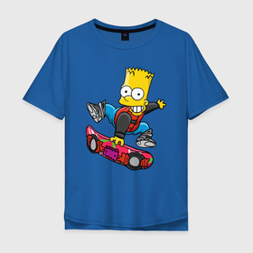 Мужская футболка хлопок Oversize с принтом Барт Симпсон   крутой скейтбордист в Белгороде, 100% хлопок | свободный крой, круглый ворот, “спинка” длиннее передней части | 