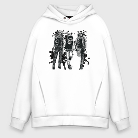 Мужское худи Oversize хлопок с принтом Punks and skulls в Тюмени, френч-терри — 70% хлопок, 30% полиэстер. Мягкий теплый начес внутри —100% хлопок | боковые карманы, эластичные манжеты и нижняя кромка, капюшон на магнитной кнопке | Тематика изображения на принте: 