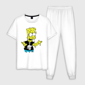 Мужская пижама хлопок с принтом Плавящийся Барт Симпсон   стилизация в Новосибирске, 100% хлопок | брюки и футболка прямого кроя, без карманов, на брюках мягкая резинка на поясе и по низу штанин
 | Тематика изображения на принте: 